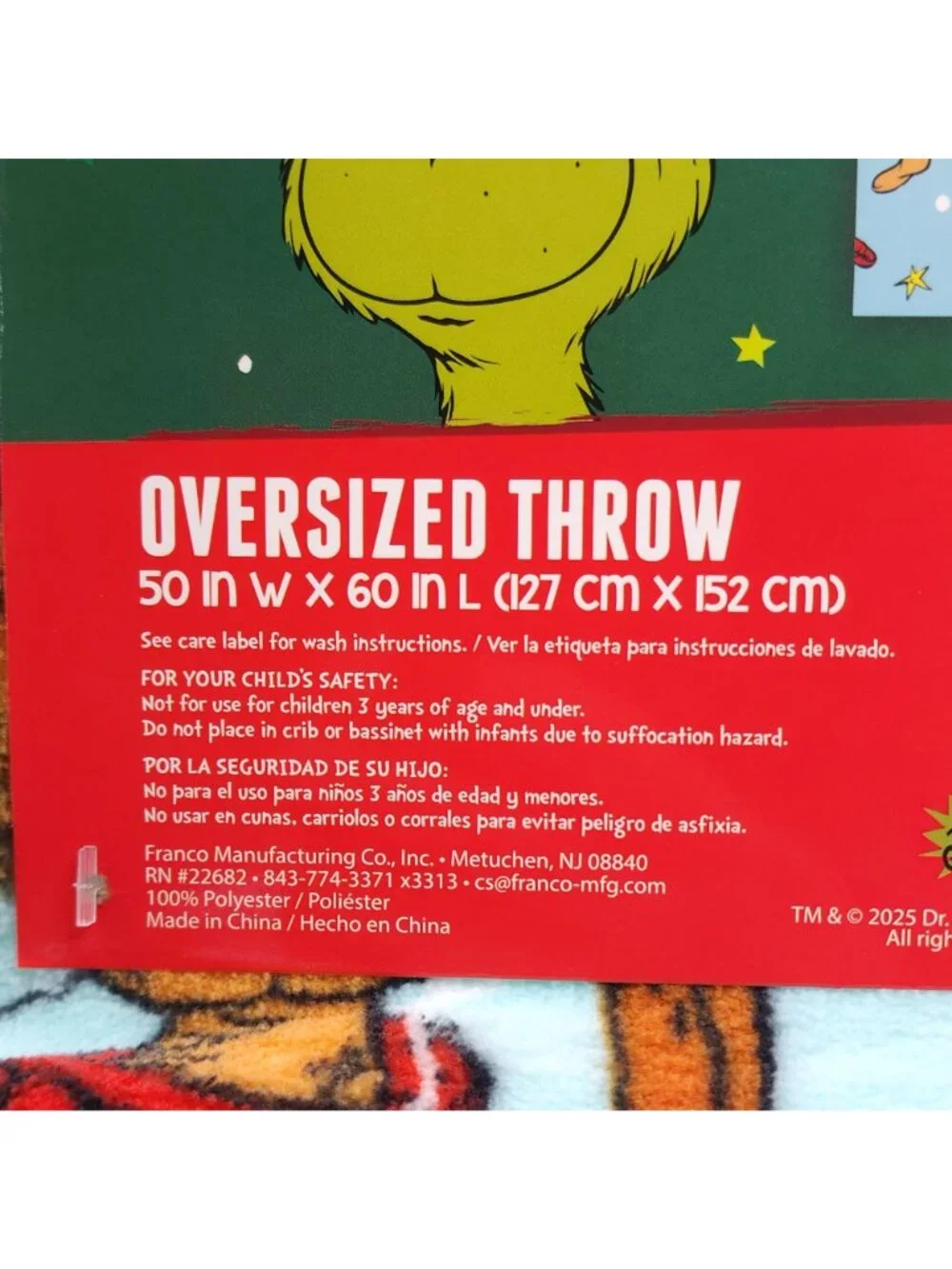 Dr Seuss The Grinch Plush Throw Blanket 50
